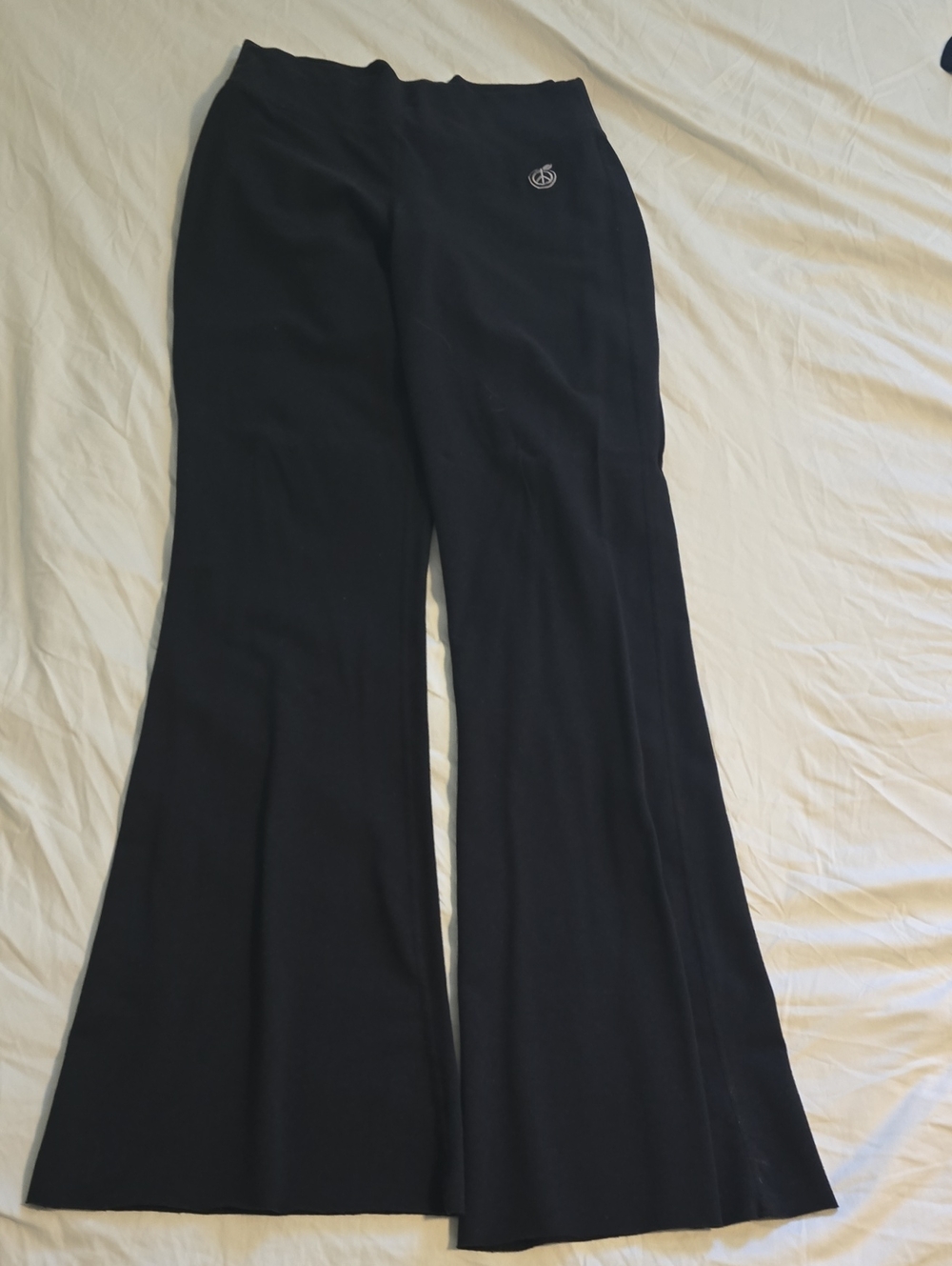 Green Apple Black Flared Women's Pants with Subtle Logo